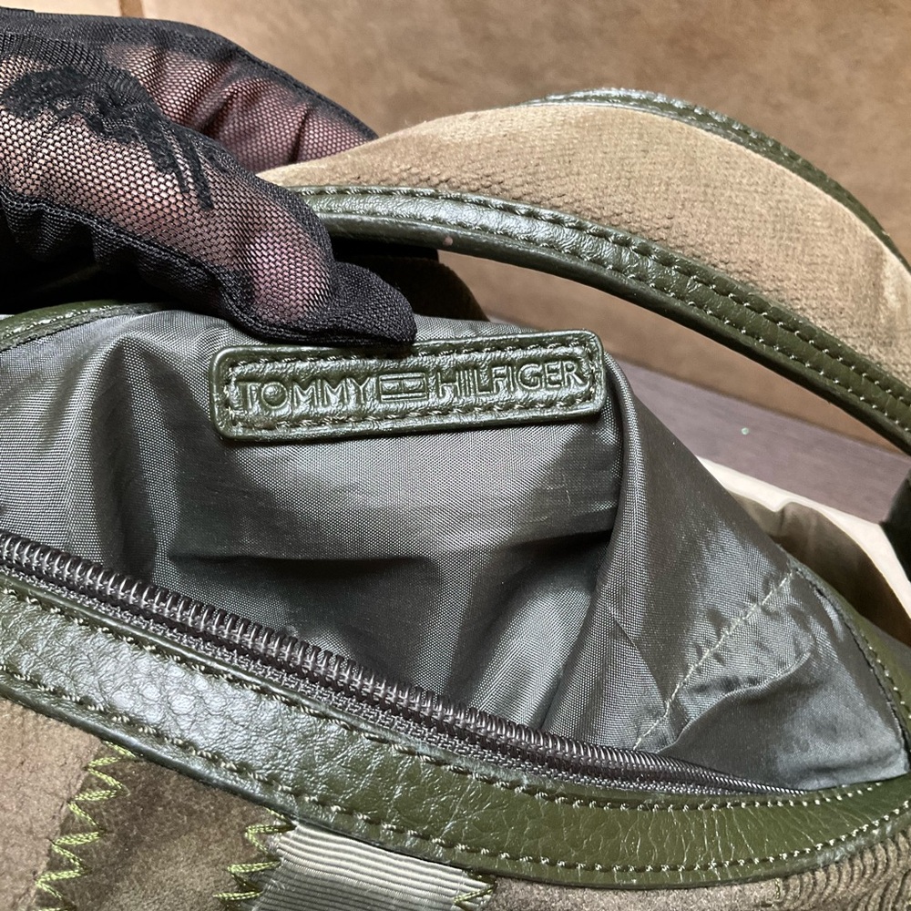*REHAB* Tommy Hilfiger Vintage y2k bag Olive GREEN stripped Satchel Handbag - Picture 5 of 16
